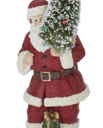 Resin Santa Holding LED Bottle Brush Tree 14"