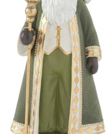 Sage Green Velvet Santa with Christmas Tree Staff 16.5"