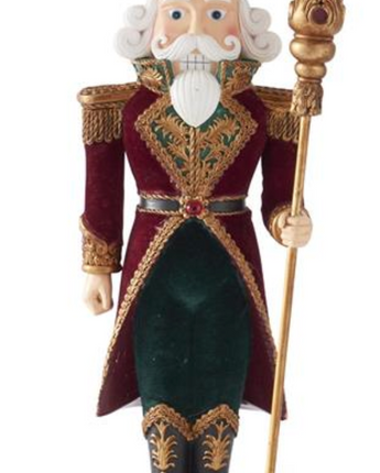 Burgundy & Green Velvet Coat Resin Nutcracker 18.25"