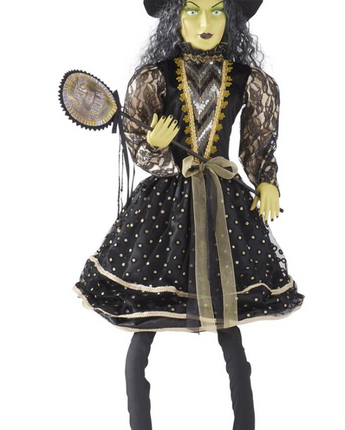 Clara Sitting Witch with Black and Gold Dot Dress 56"