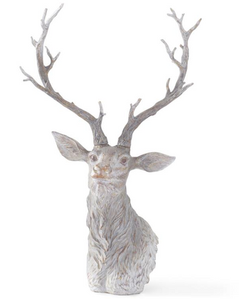 Gray Washed Wood Grain Resin Deer Bust 28"