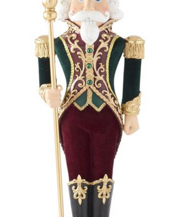 Green & Burgundy Velvet Coat Resin Nutcracker 35.25"