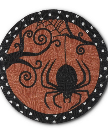 Handcrafted Beaded Halloween Spider Placemat 15"