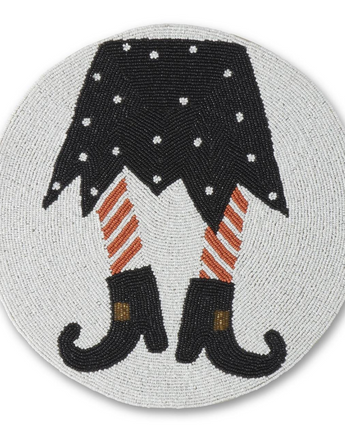 Handcrafted Beaded Halloween Witch Boots Placemat 15"