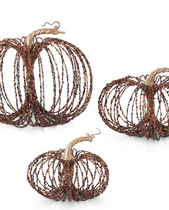 Orange and Black Glitter Wire Pumpkins (Set of 3)