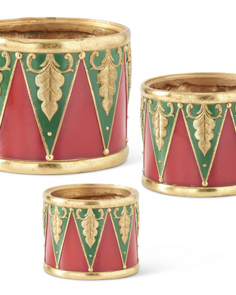 Red, Green and Gold Resin Drum (Set of 3)