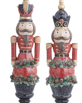 Resin Glittered Nutcrackers on Black Pedestals Set