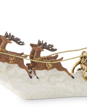 Resin Santa in Gold Sleigh with 6 Reindeer 25"