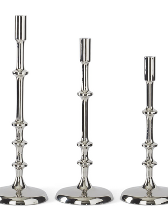 Silver Metal Ribbed Candlesticks (Set of 3)