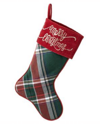 20" Plaid Velvet Merry Christmas Stocking