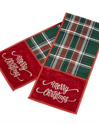 72" Plaid Velvet Merry Christmas Table Runner