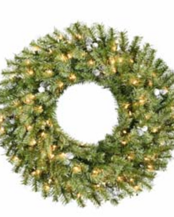 Pre-Lit Silver Stone Wreath 30"