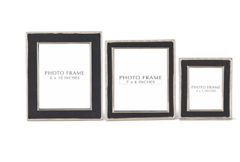 Black Leather Photo Frame with Silver Trim