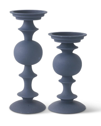 Navy Blue Matte Metal Candle Holders Set of 2