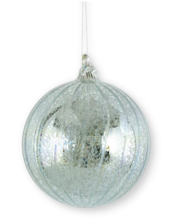 4.75" Light Blue Ribbed Mercury Glass Round Ornament