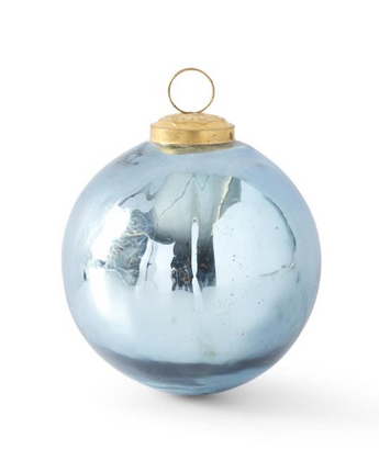 4" Aquamarine Mercury Glass Round Ornament