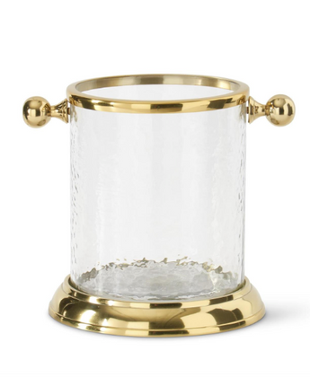 8" Wavy Glass and Gold Metal Ice Bucket