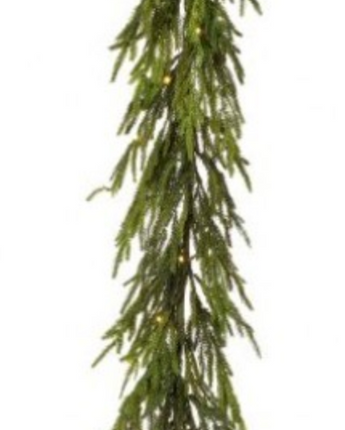 Natural Touch Norfolk Pine Garland with Battery Lights 60"