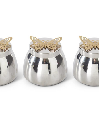 3.25" Silver Metal Filled Candle Jar with Butterfly Lid