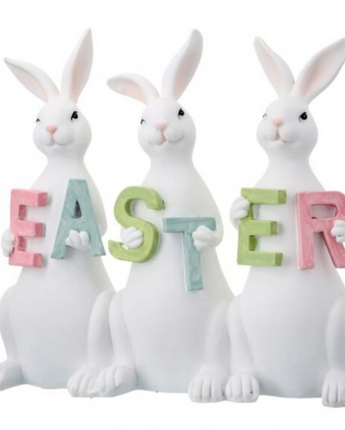 8" Resin Triple Easter Bunny with Easter Sign