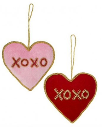 4" Velvet Embroidered Heart Ornament (Sold Separately)