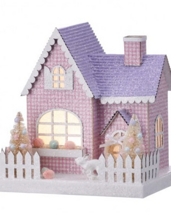 8" Lighted Easter Gingham House