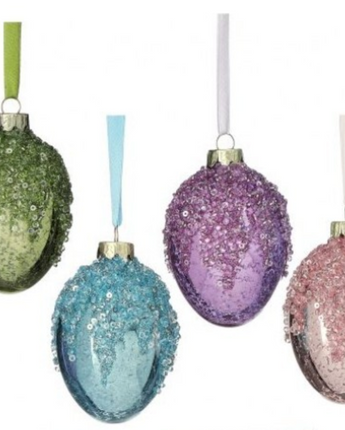 3.5" Glass Mercury Beaded Egg Ornament (Box of 4)