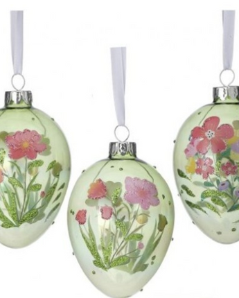 4" Glass Floral Egg (Box of 3)