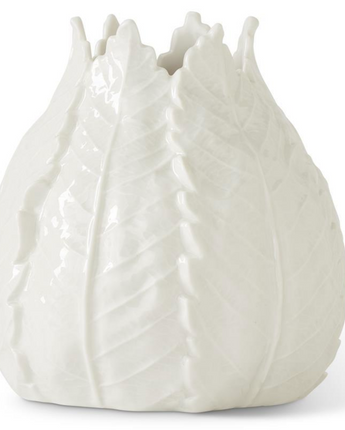 6" White Ceramic Lettuce Leaf Vase