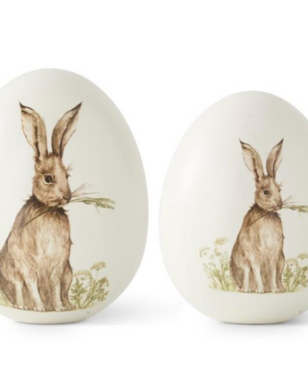 White Ceramic Tabletop Eggs with Bunny (Set of 2)