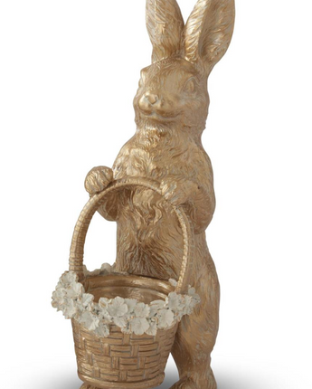 17" Gold Resin Easter Bunny with Basket