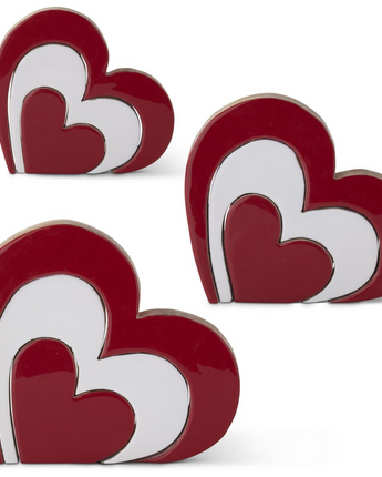 Wooden Red & White Enameled Heart Cutouts (Set of 3)