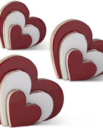 Wooden Red & White Enameled Heart Cutouts (Set of 3)