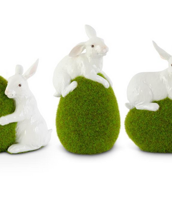 5.5" Moss Eggs with Glossy White Rabbits (Sold Separately)