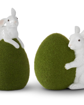 7.25" Moss Eggs with Glossy White Rabbits (Sold Separately)