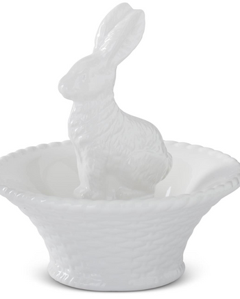 9.5" White Dolomite Bunny in Basket Bowl