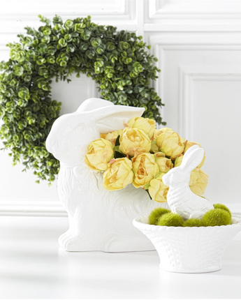 9.5" White Dolomite Bunny in Basket Bowl