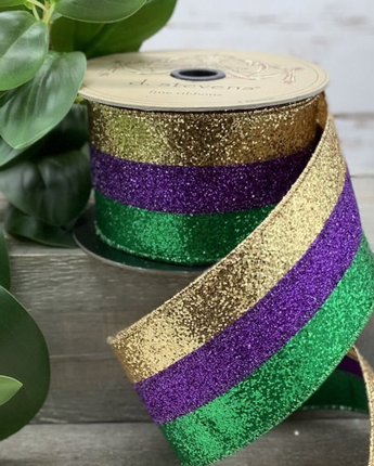 2.5" Glitter Mardi Gras Stripe