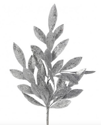 Metallic Glitter Bay Leaf Spray 20"