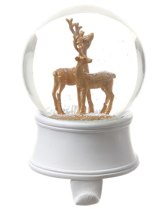 6.5" Snow Globe Stocking Holder with Golden Reindeer