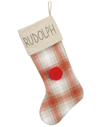 25" Plaid Rudolph Pompom Stocking