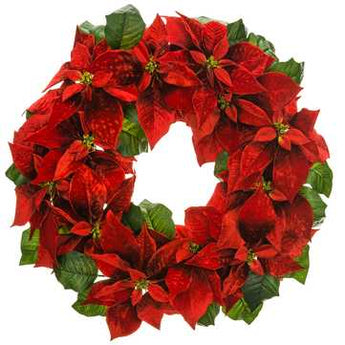 22" Velvet Poinsettia Wreath