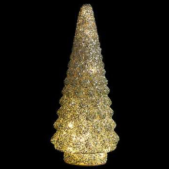 16" Lighted Glitter Glass Tree